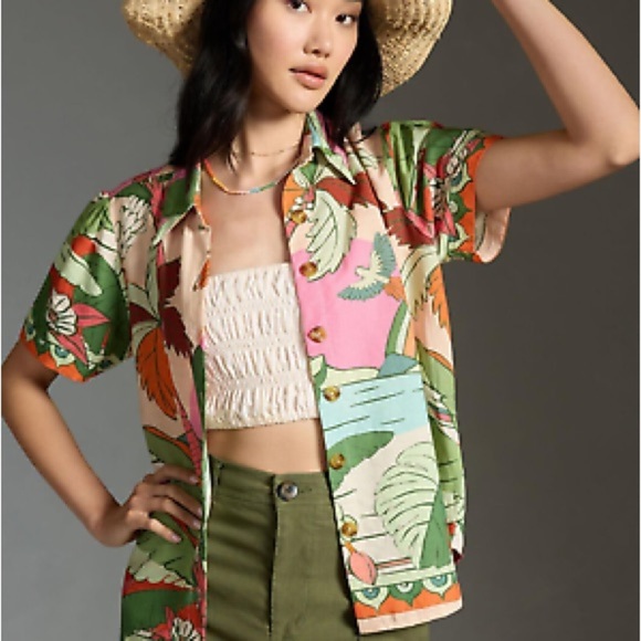 FARM RIO LINEN SURF BUTTON DOWN XS - Picture 1 of 8